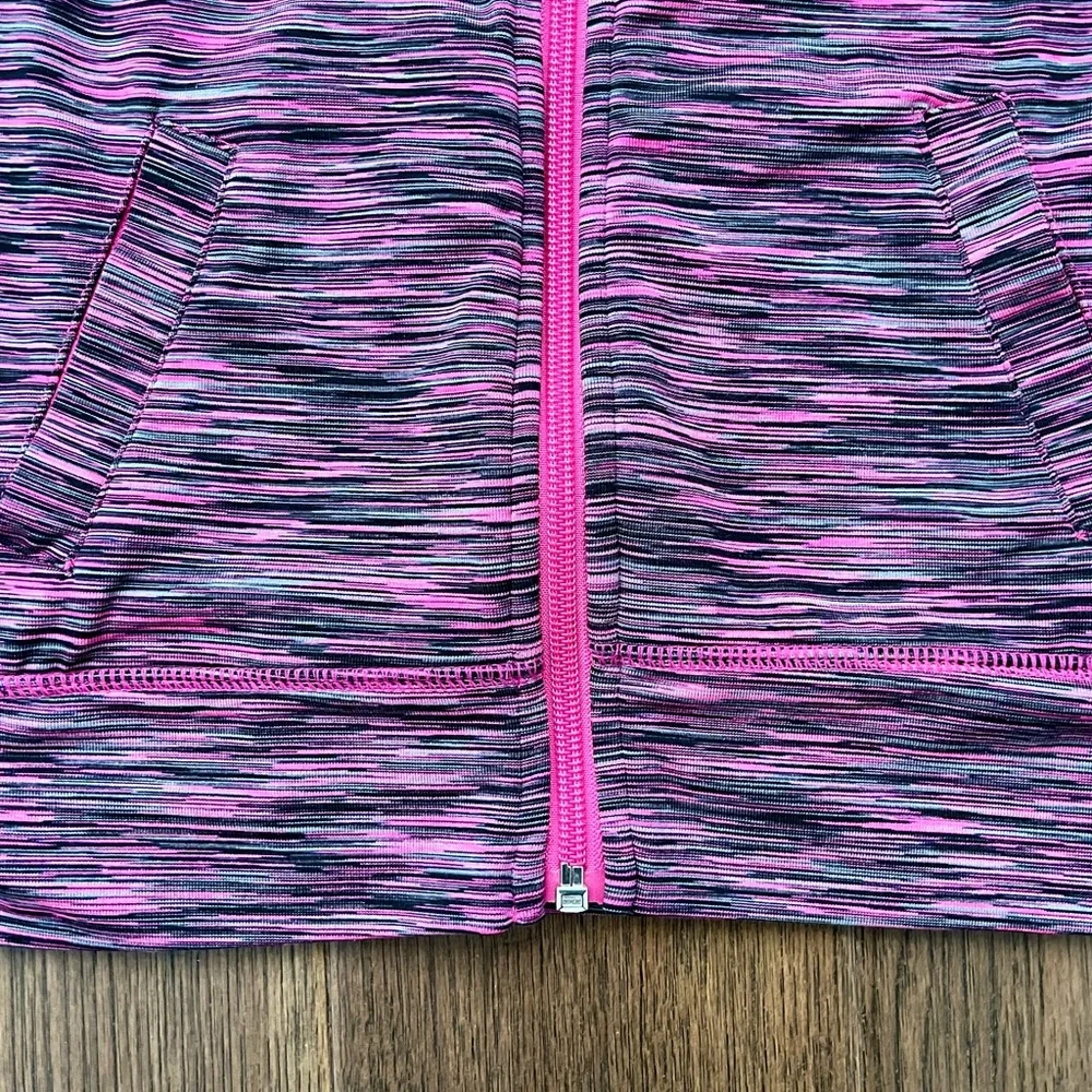 🔥GYMGO  Girls Space Dye Full-Zip Hoodie Pink Black Size S (5-6) Thumbholes 🔥 - Picture 4 of 11